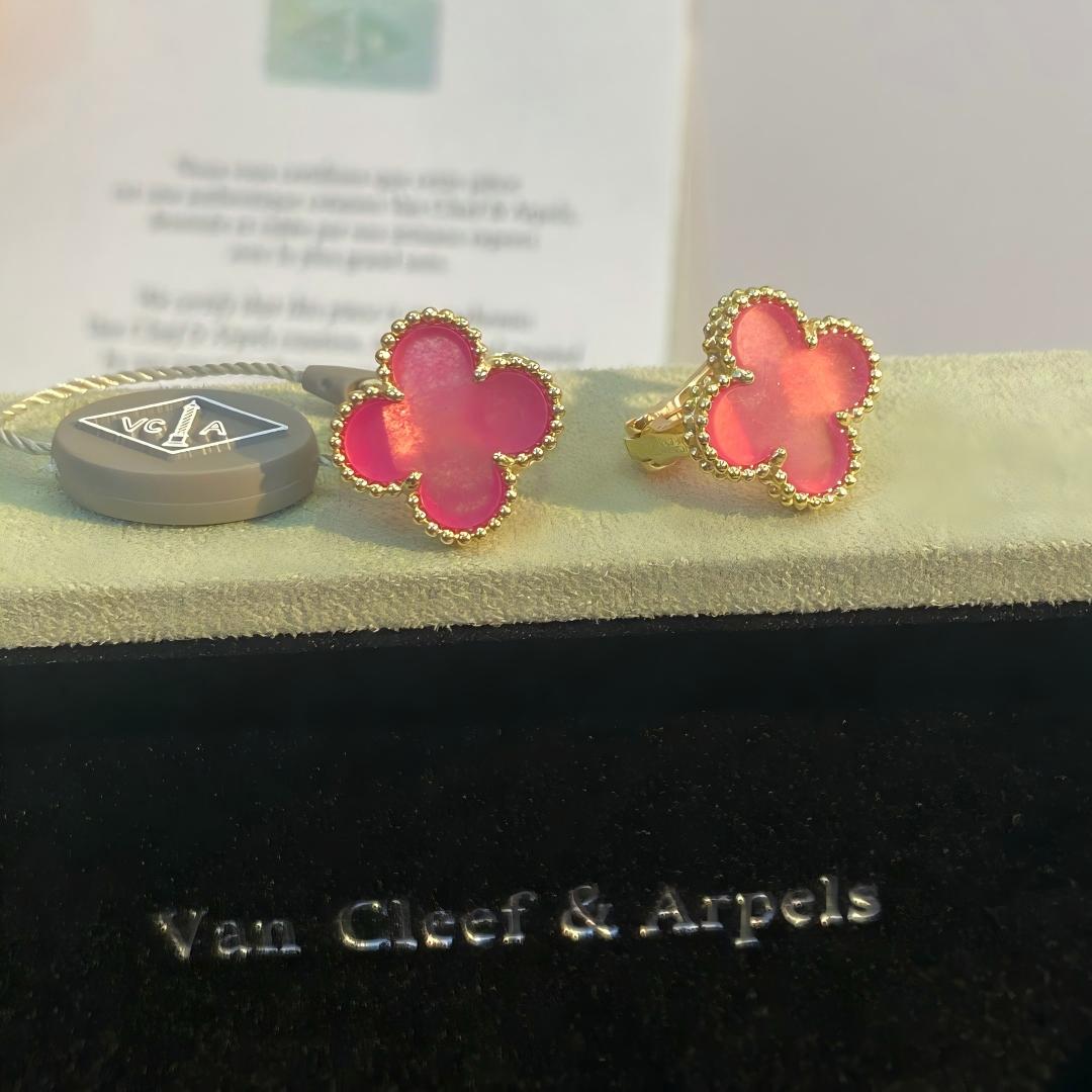 [GALE]NEW CLOVER 15MM PINK ENAMEL STUD EARRINGS
