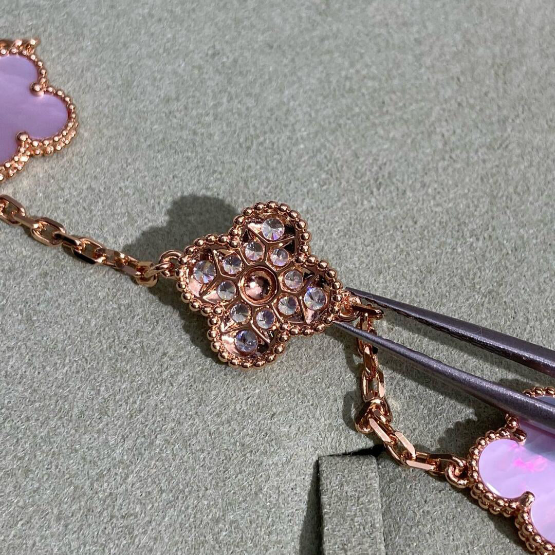 [GALE]CLOVER 10 MOTIFS DIAMOND PINK MOP NECKLACE