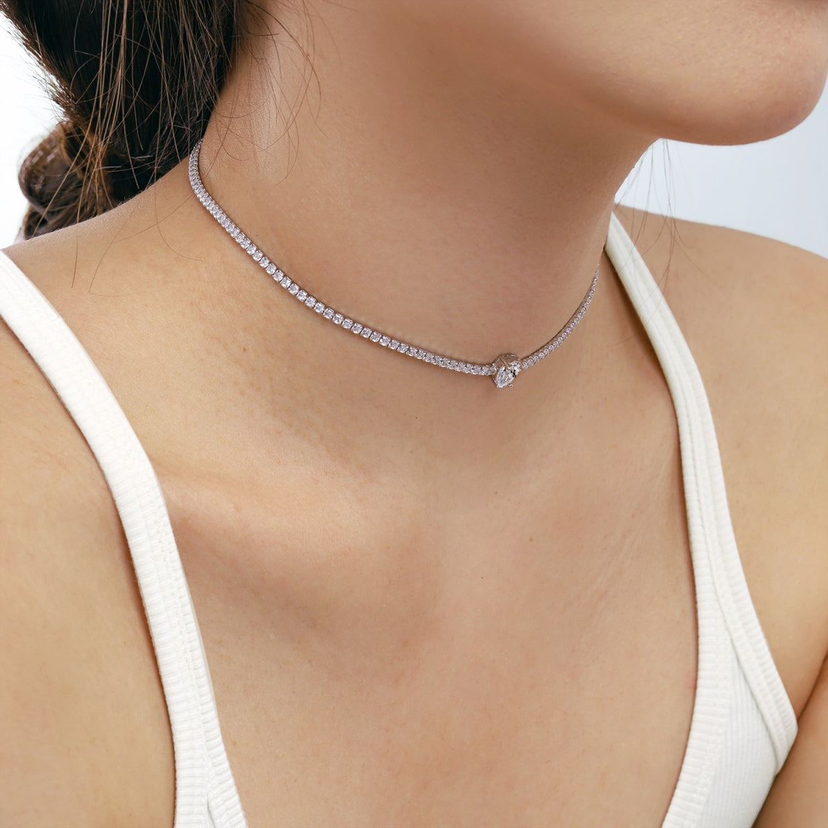 [GALE]1.0 carat Unique Pear Cut Tennis Necklace