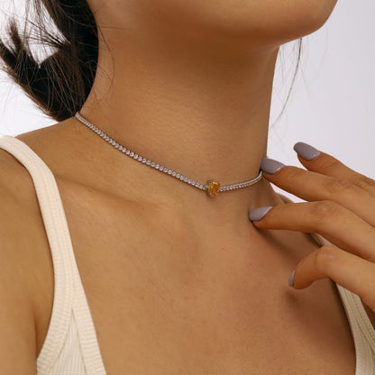 [GALE]1.0 carat Unique Pear Cut Tennis Necklace