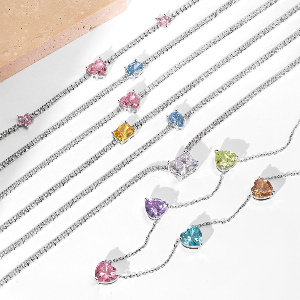 [GALE]Dazzling Pink Heart Flower Necklace