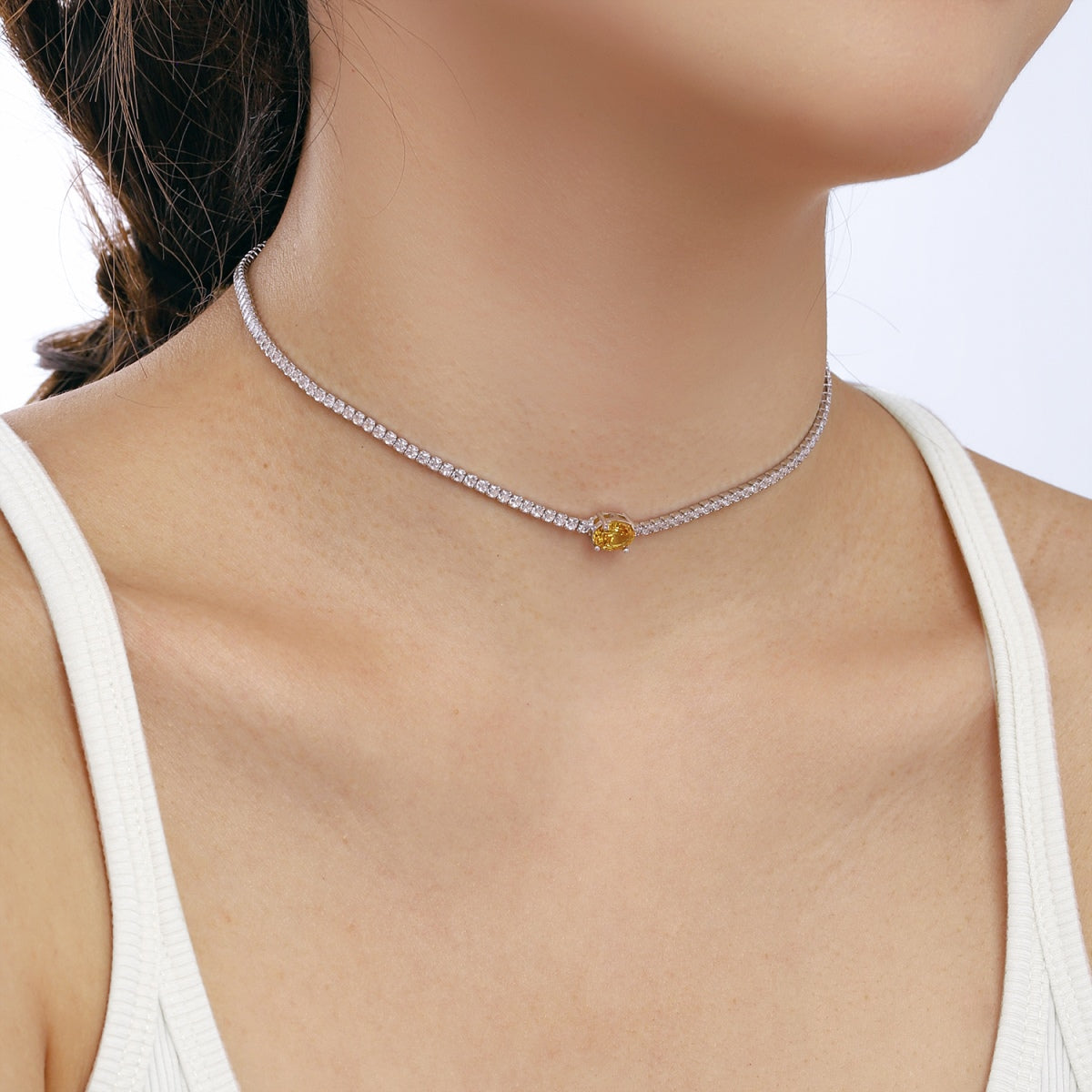[GALE]1.0 Carat Shining Oval Cut Necklace