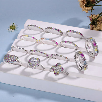 [GALE]Dainty Kaleidoscopic Emerald Cut Daily Ring