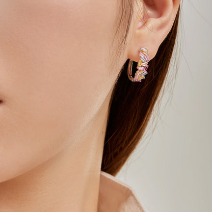 [GALE]Dazzling Colorful Emerald Cut Daily Earrings
