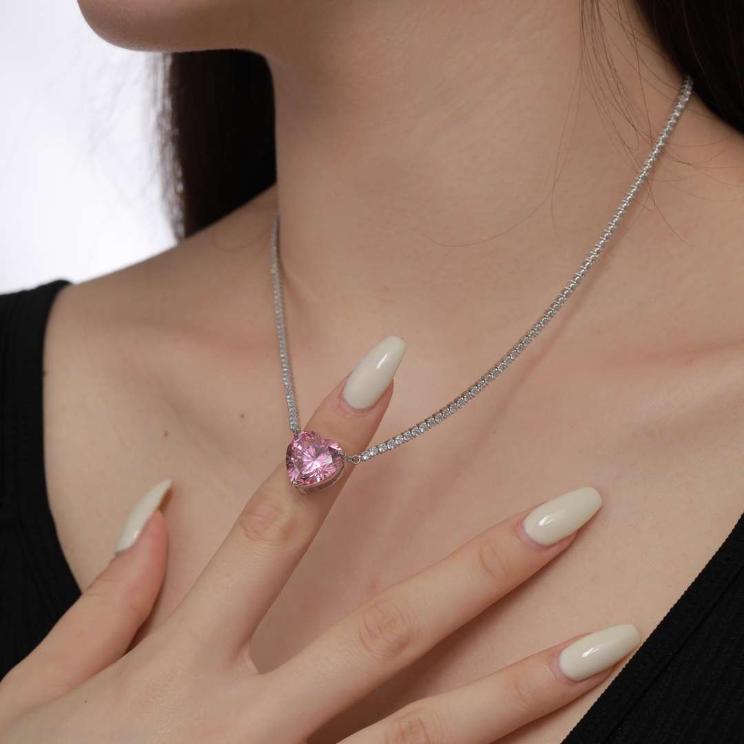 [GALE]8.0 Carat Versatile Colorful Sweet Heart-Shaped Tennis Necklace
