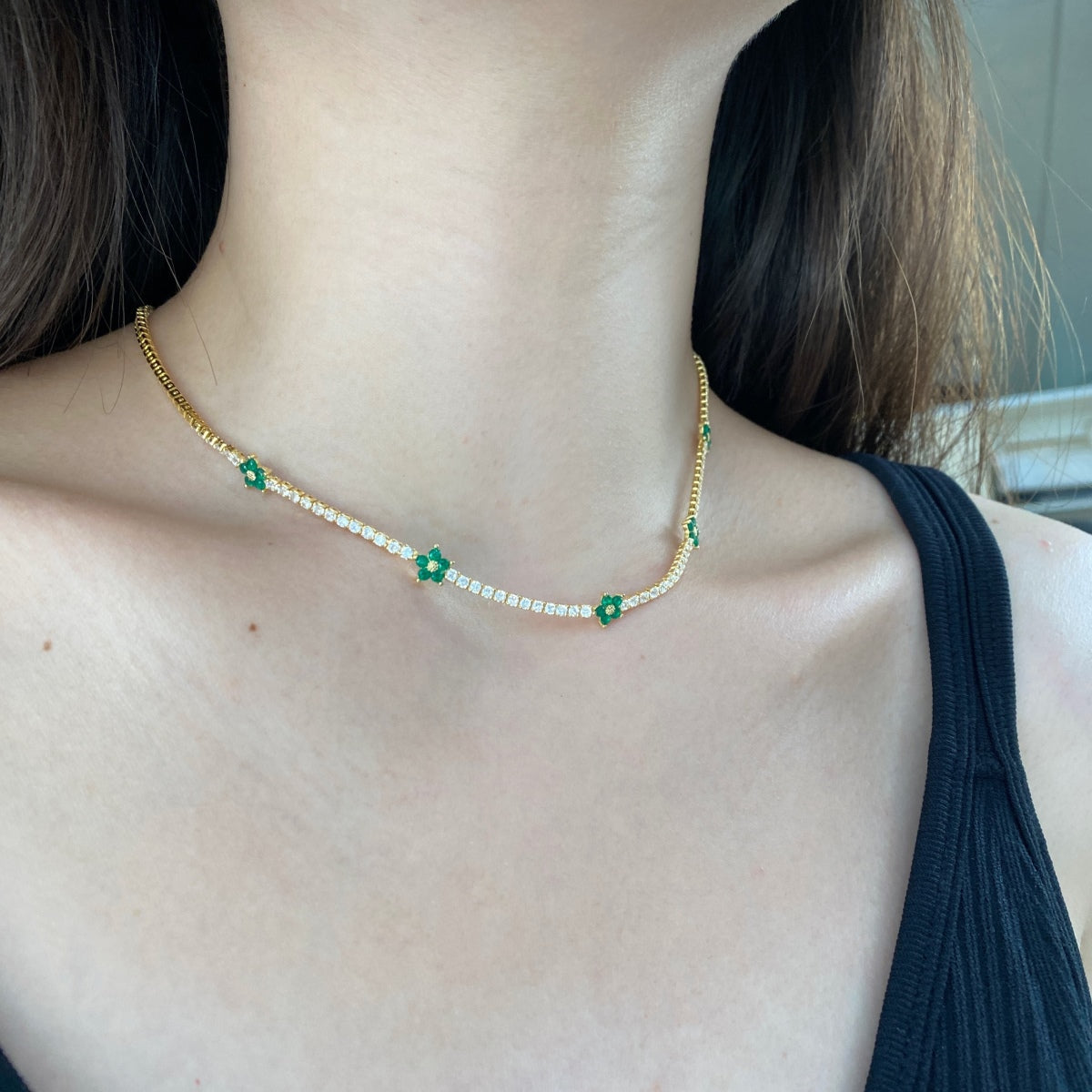 [GALE]Luxurious Colorful Flower Tennis Necklace