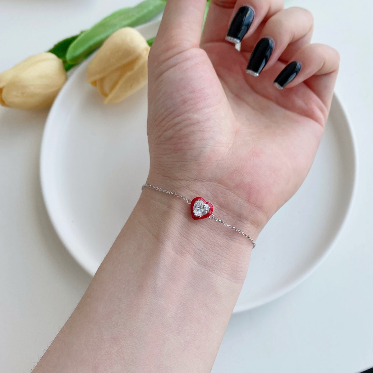 [GALE]Sparkling Romantic Heart Shape Lover Bracelet