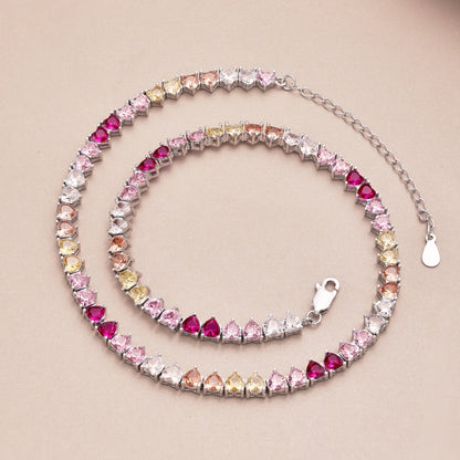 [GALE]Sparkling Colorful Full Heart Tennis Necklace