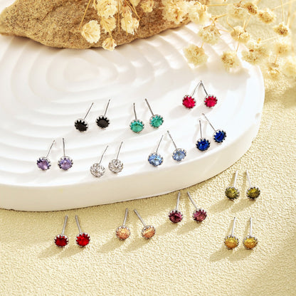 [GALE]Sparkling Colorful Round Shape Earrings