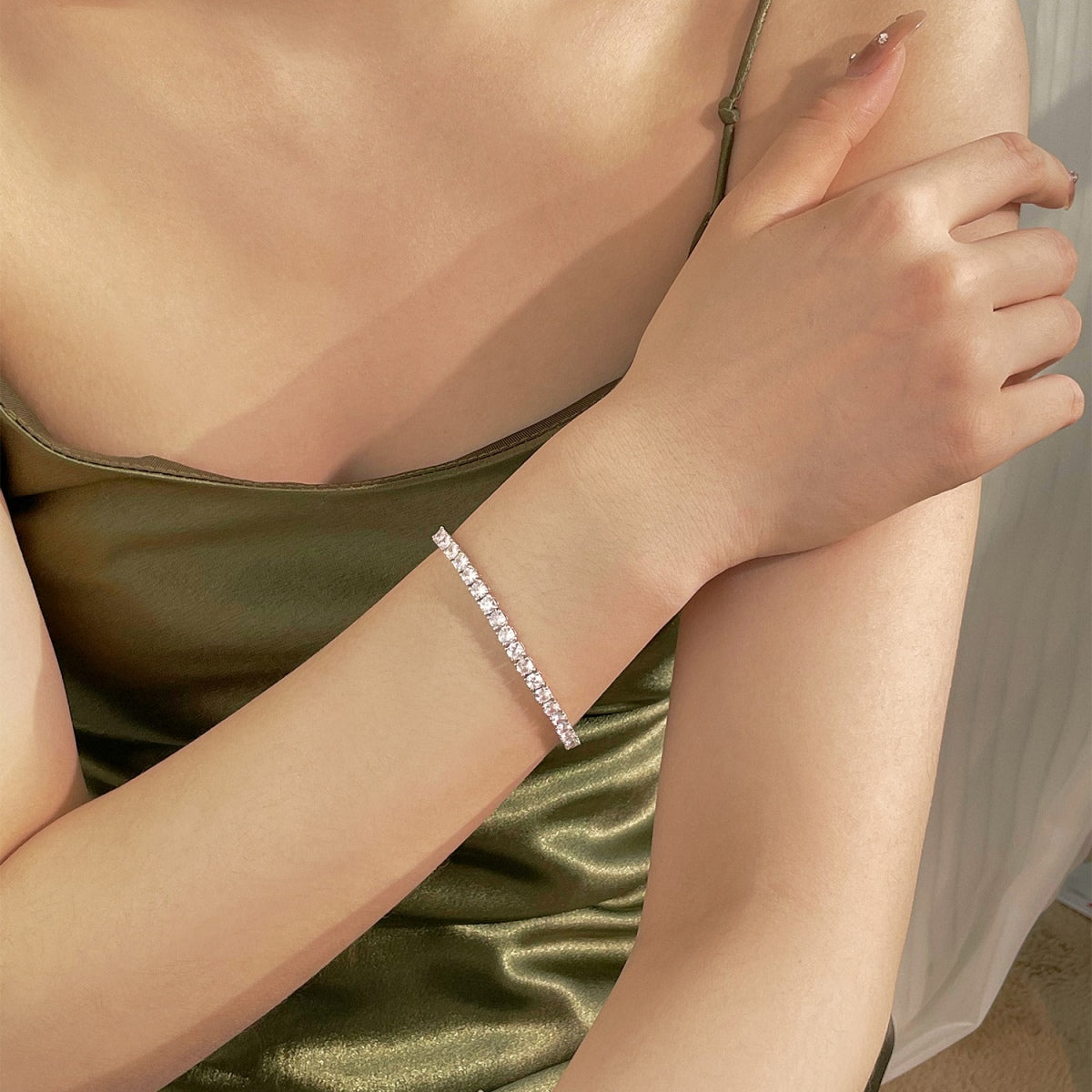 [GALE]Luxurious Ornate Round Cut Tennis Bracelet