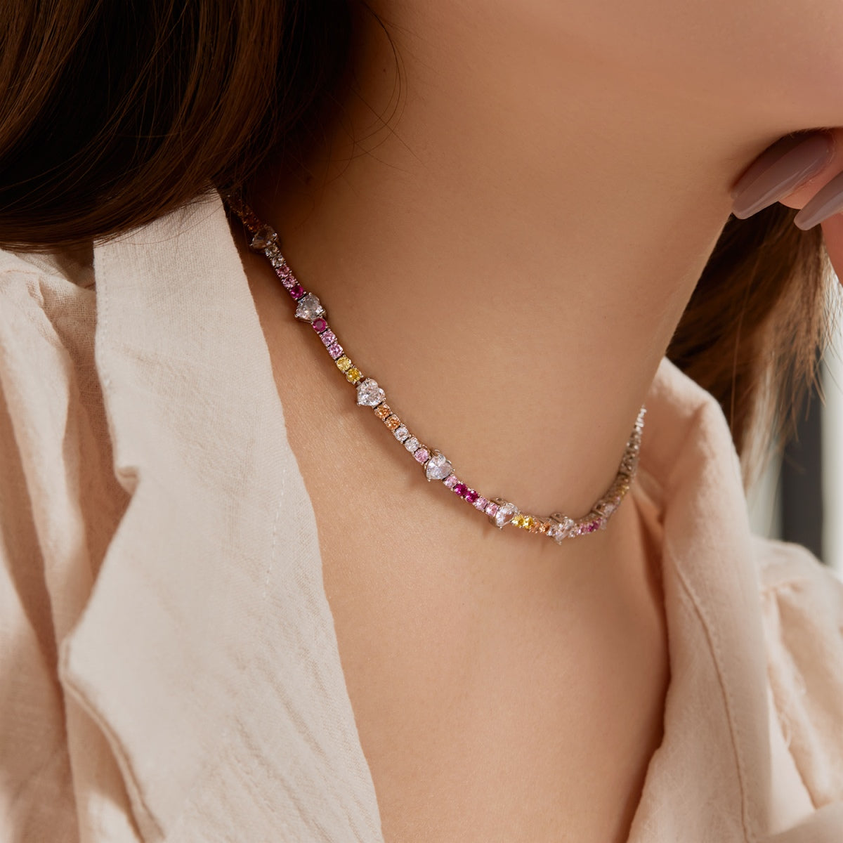 [GALE]Delicate Colorful Rainbow Tennis Chain