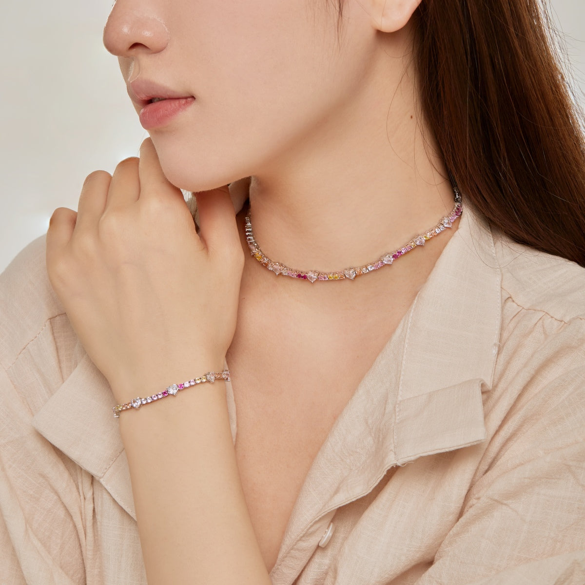 [GALE]Romantic Heart Shape Round Cut Lover Bracelet