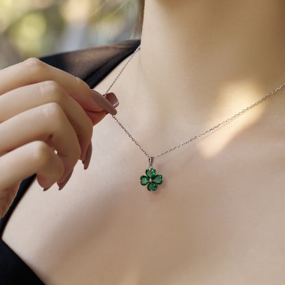 [GALE]Heart-Shaped Four-Leaf Clover Bead Necklace