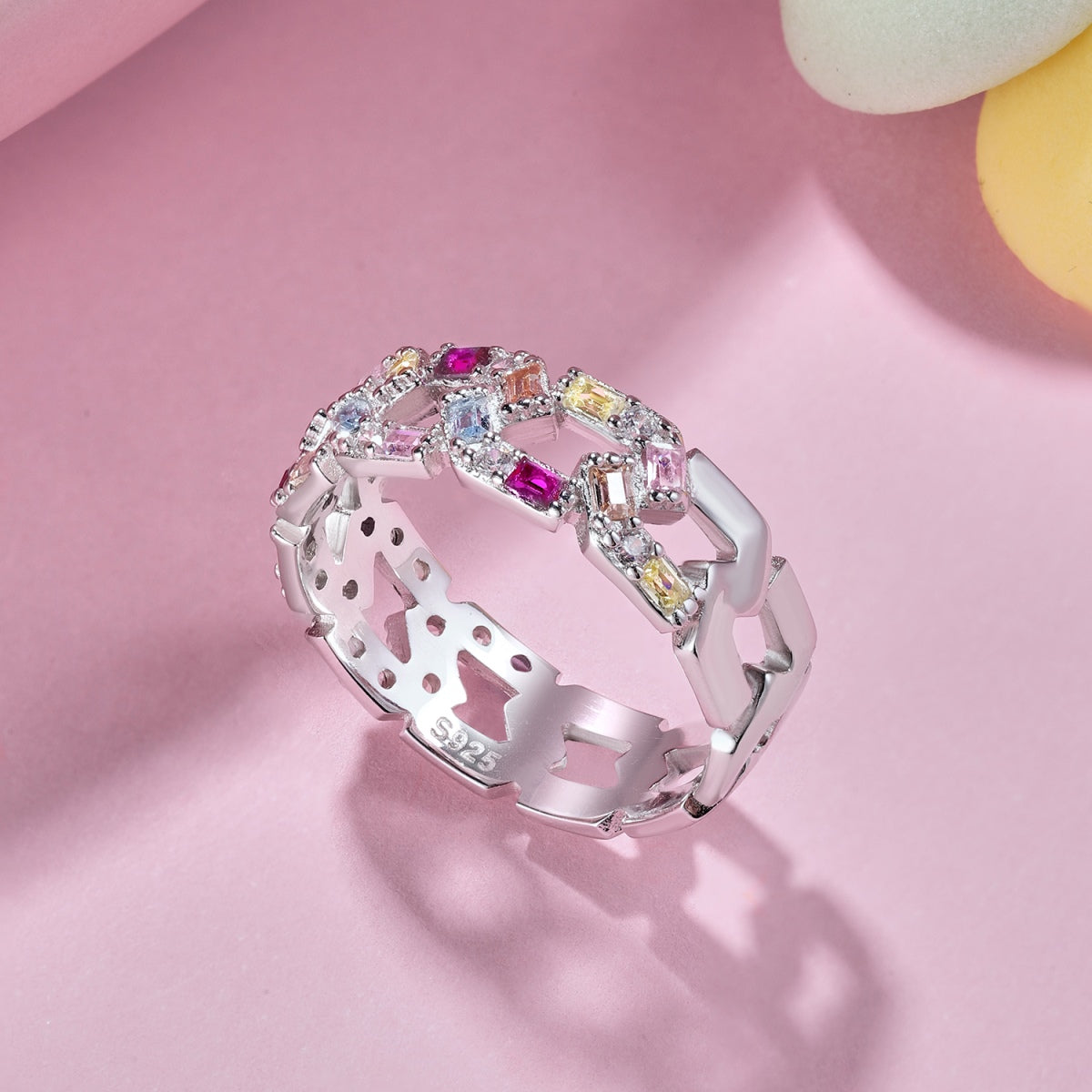 [GALE]Sparkling Vibrant Emerald Cut Daily Ring