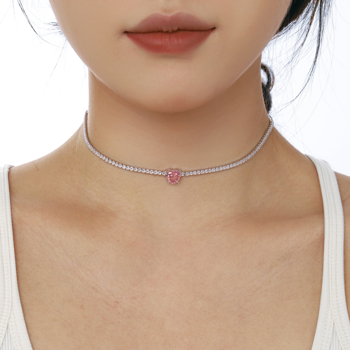 [GALE]2.0 Carat Sparkling Tennis Heart Cut Necklace