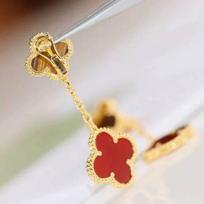 [GALE]CLOVER  2 MOTIF  TIGER EYE CARNELIAN EARRINGS