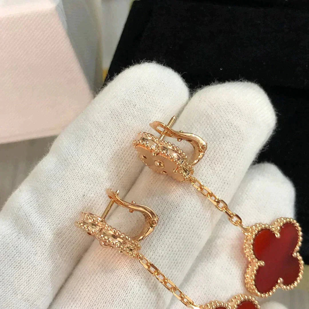 [GALE]CLOVER 2 MOTIF  LASER CARNELIAN EARRINGS