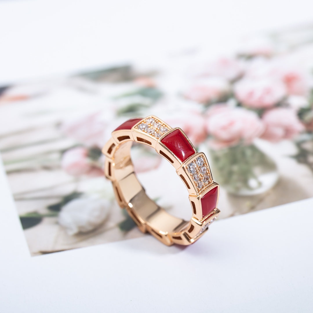 [GALE]SERPENTI RING PINK GOLD CARNELIAN DIAMOND PAVED 4MM