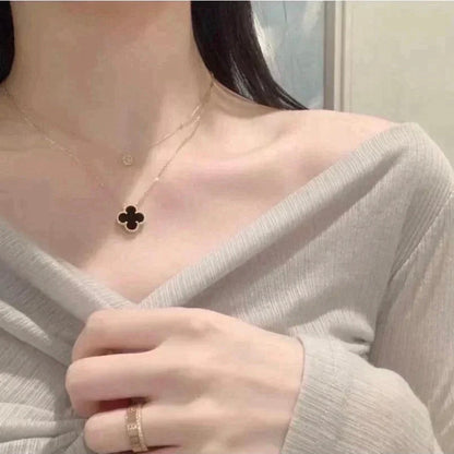 [GALE]CLOVER 15MM BLACK ONYX SINGLE FLOWER NECKLACE