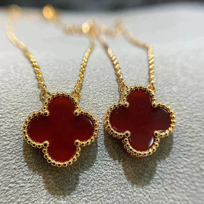 [GALE]CLOVER 15MM CARNELIAN SINGLE FLOWER NECKLACE