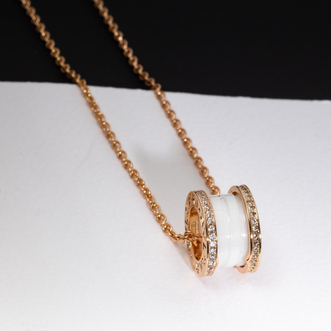 [GALE]ZERO 1 WHITE CERAMIC PINK GOLD DIAMOND NECKLACE