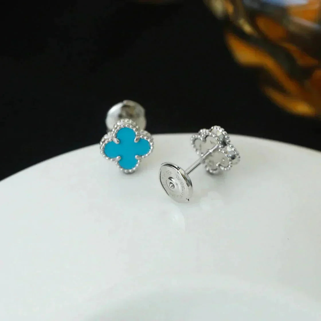 [GALE]CLOVER MINI 9.5MM ONYX STUD EARRINGS SILVER