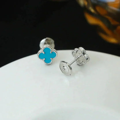[GALE]CLOVER MINI 9.5MM ONYX STUD EARRINGS SILVER