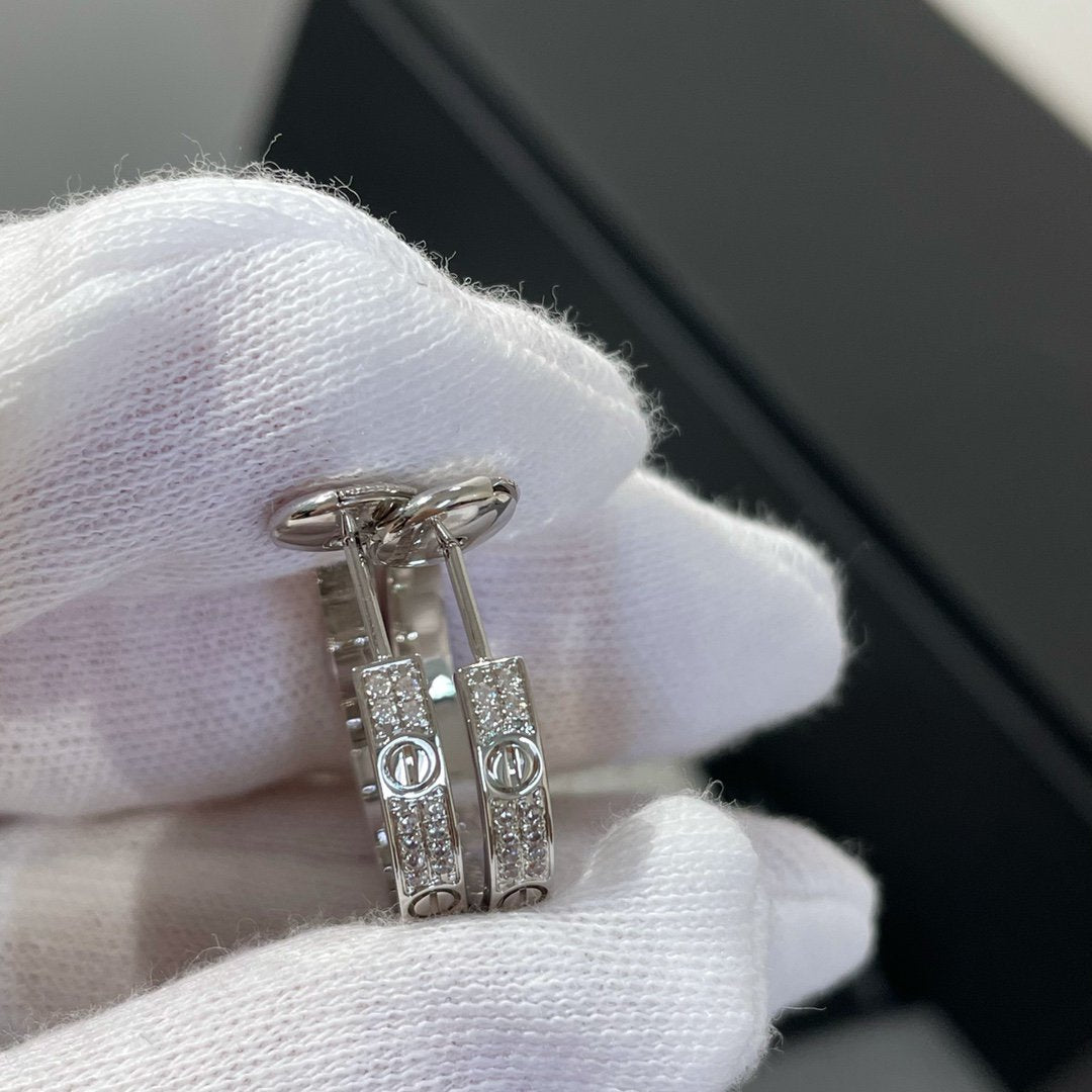 [GALE]LOVE DIAMOND SILVER HOOP EARRINGS