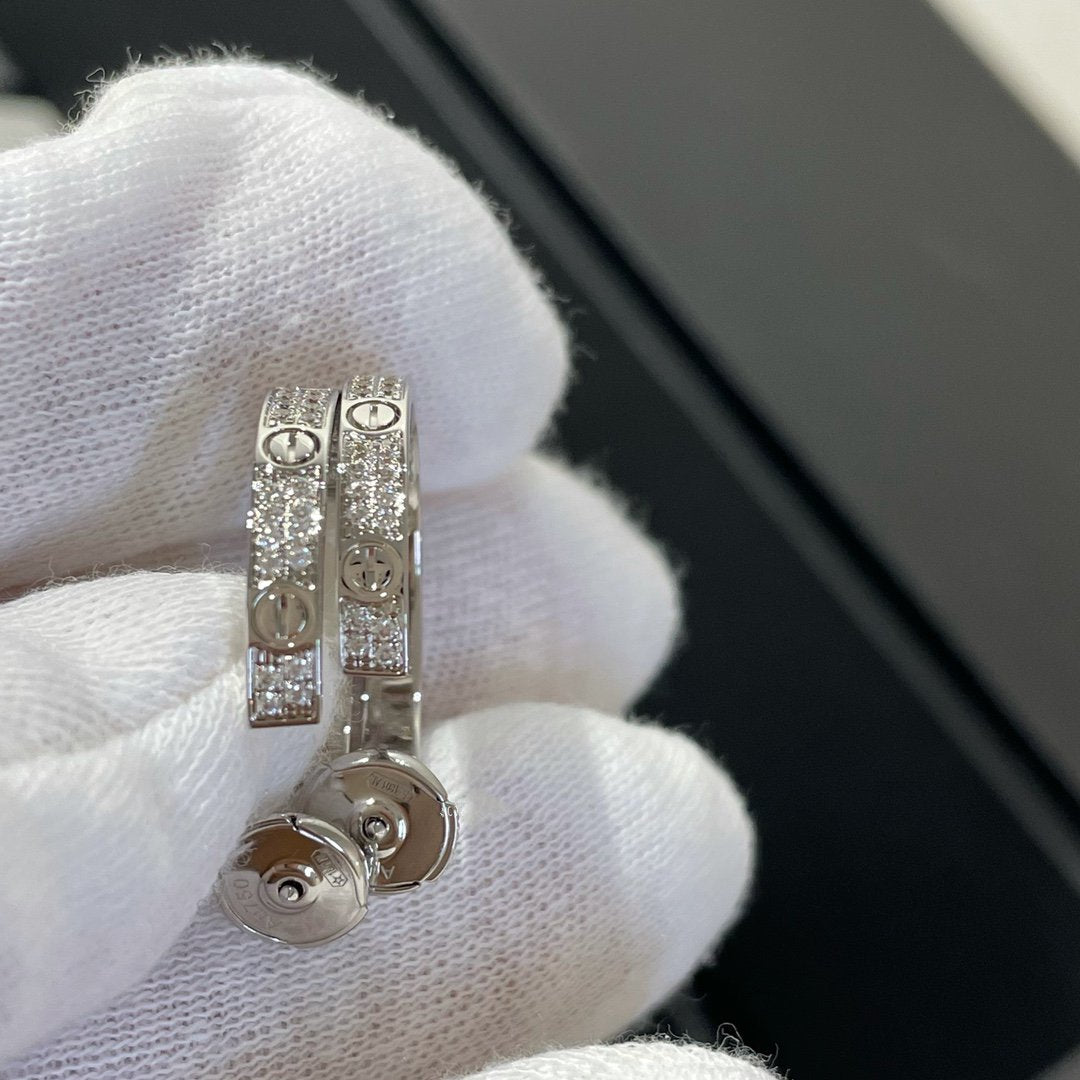 [GALE]LOVE DIAMOND SILVER HOOP EARRINGS