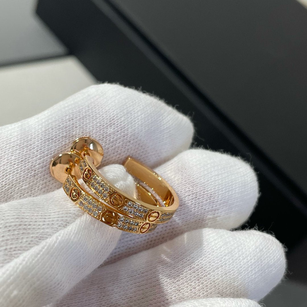 [GALE]LOVE DIAMOND PINK GOLD HOOP EARRINGS