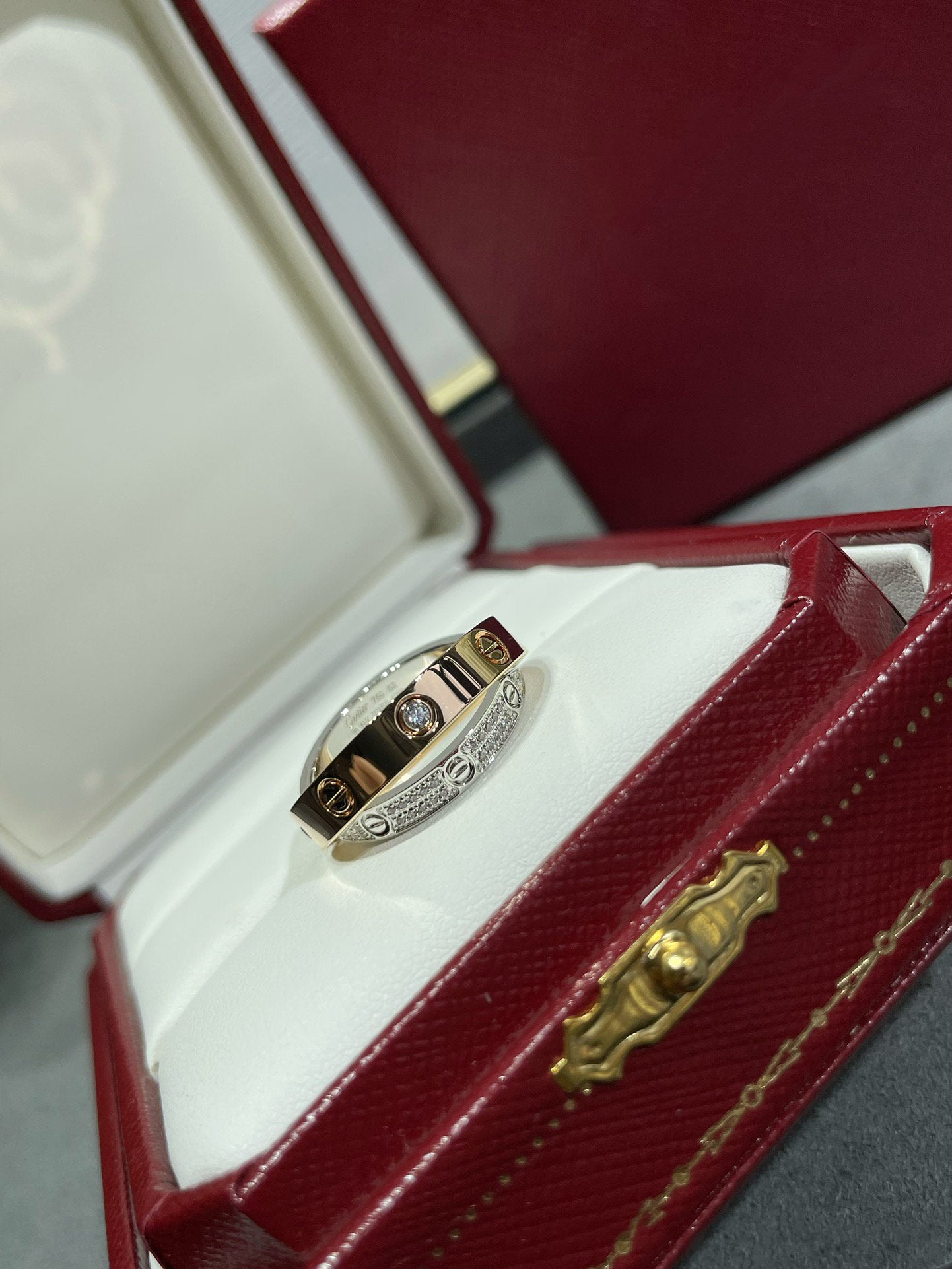 [GALE]LOVE PINK GOLD SILVER DIAMOND DOUBLE RING