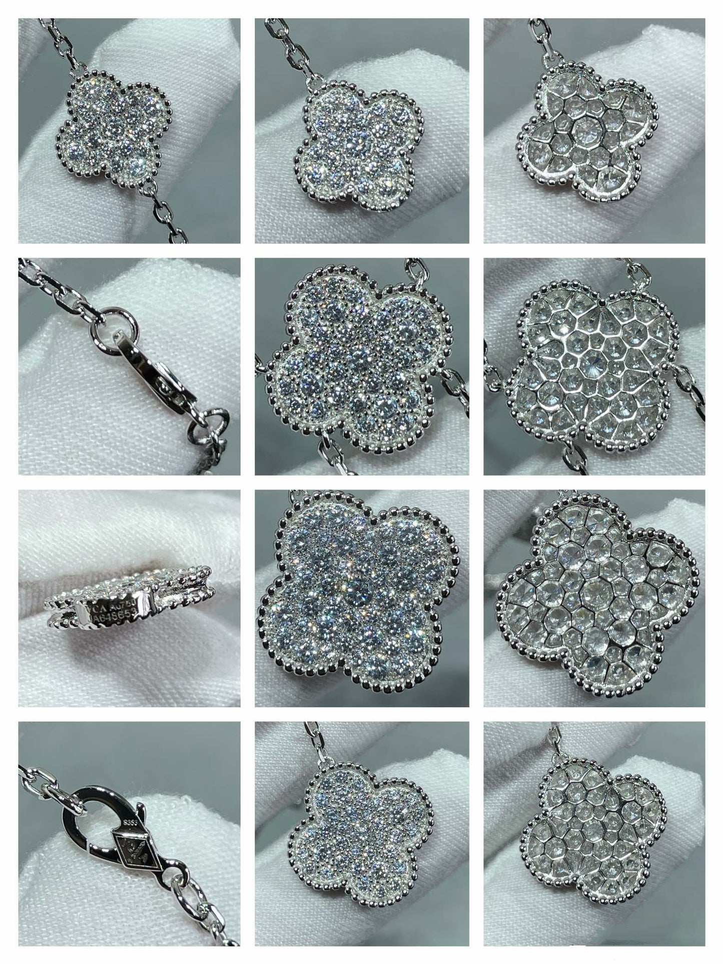 [GALE]CLOVER 6 MOTIF DIAMOND PAVED NECKLACE