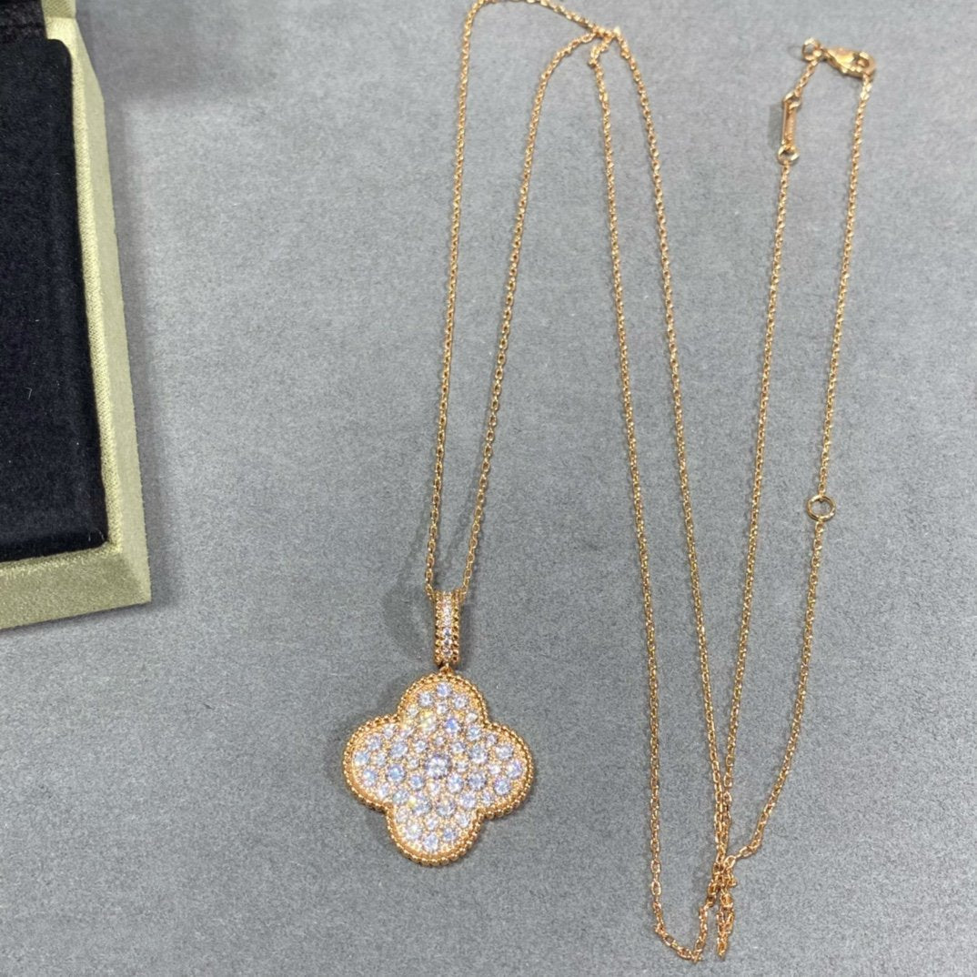 [GALE]CLOVER 25MM LARGE PEDANT DIAMOND PAVED LONG NECKLACE