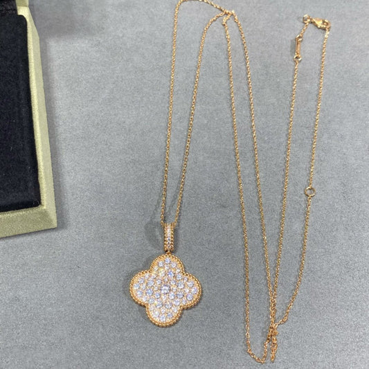 [GALE]CLOVER 25MM LARGE PEDANT DIAMOND PAVED LONG NECKLACE