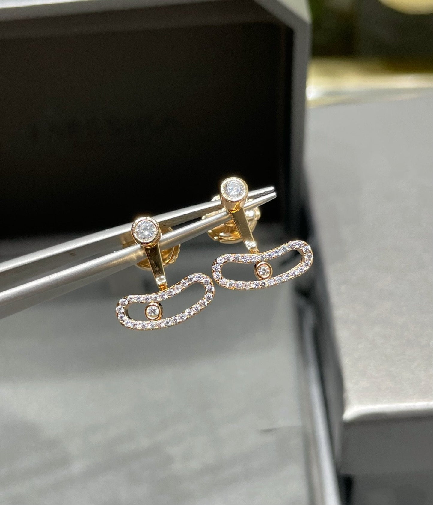 [GALE]MOVE UNO PINK GOLD DIAMOND EARRINGS