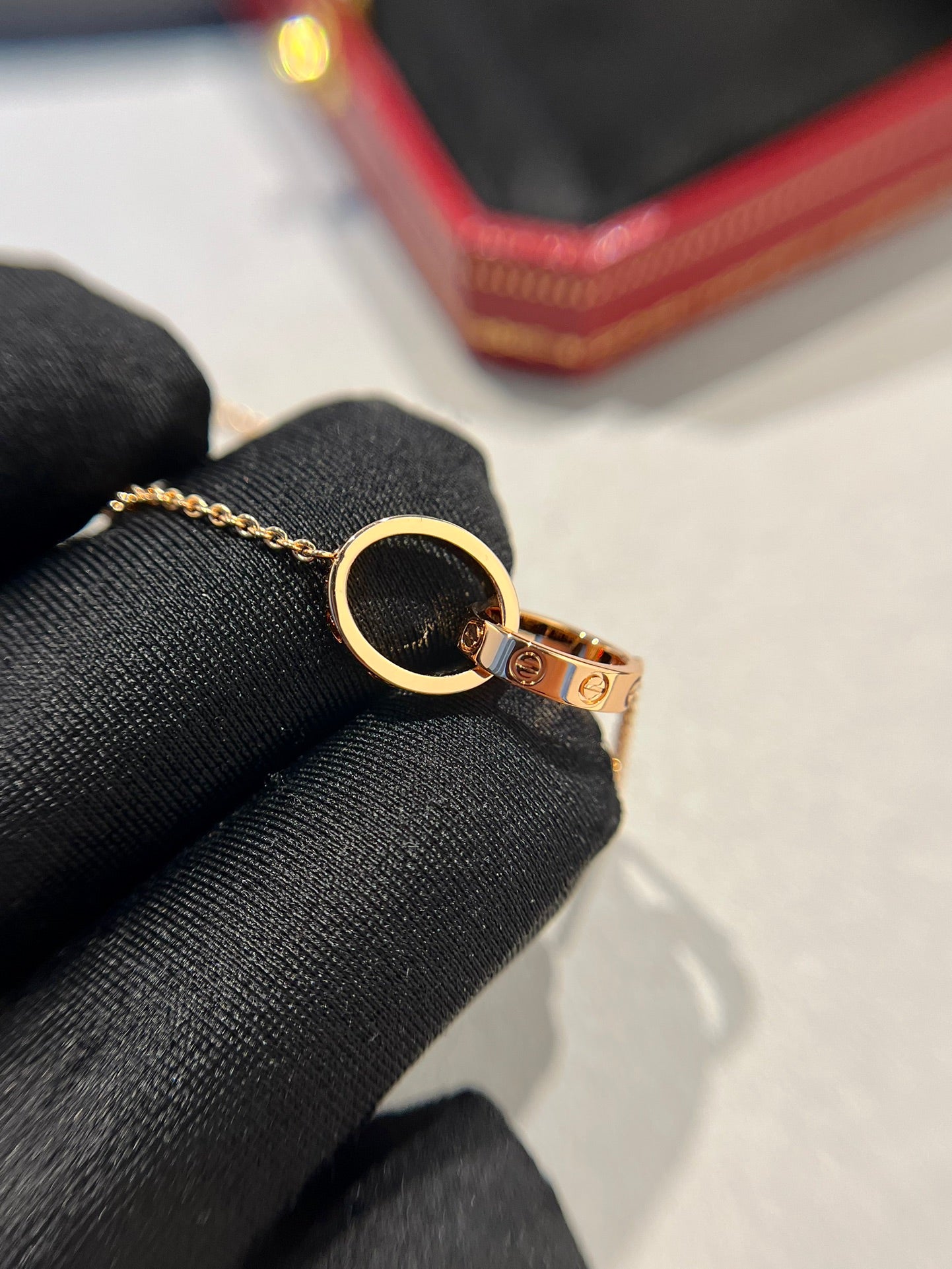 [GALE]LOVE NECKLACE DOUBLE RING PINK GOLD