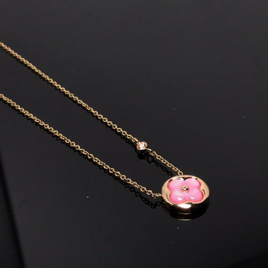 [GALE]COLOR BLOSSOM PINK MOP SUN GOLD NECKLACE