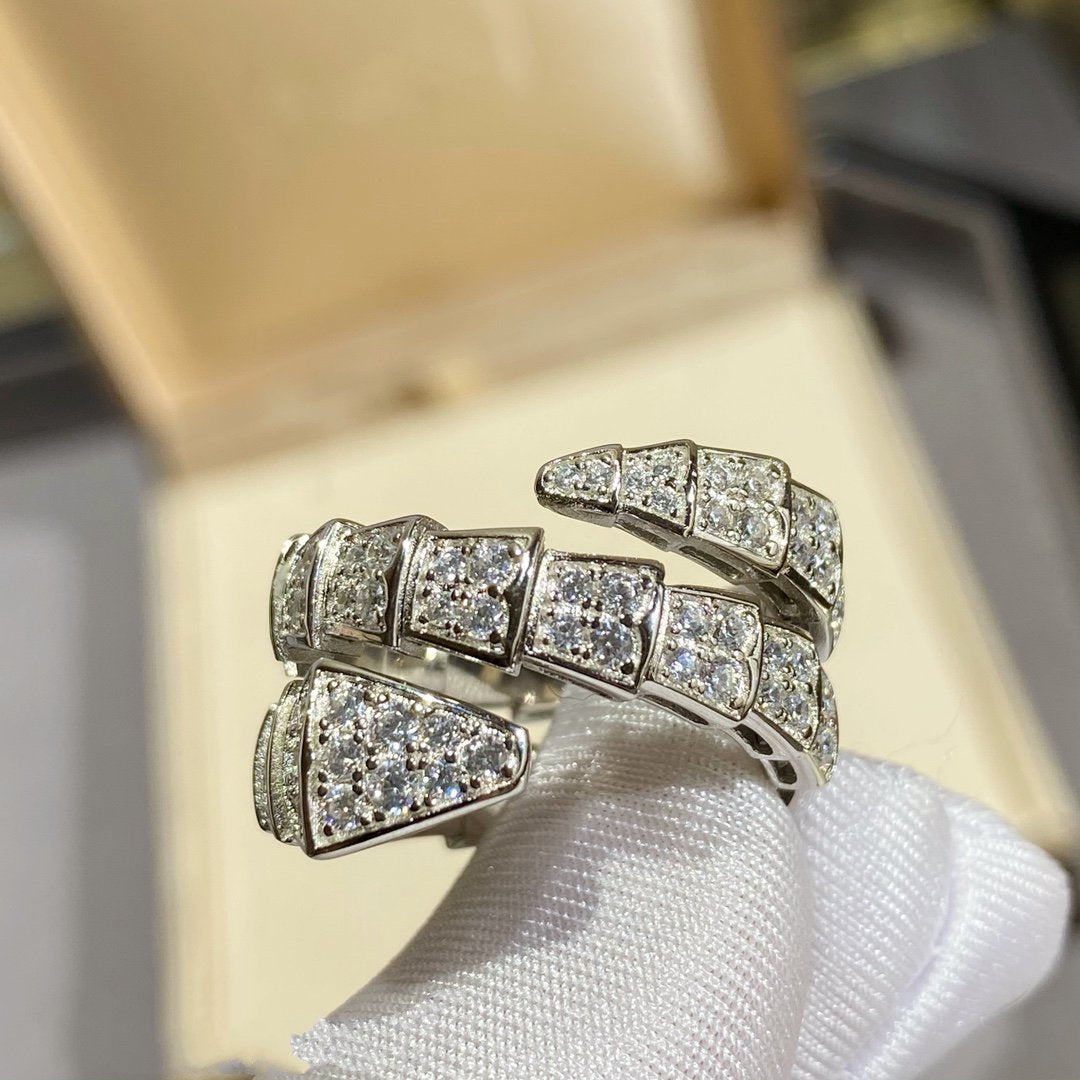 [GALE]SERPENTI DOUBLE RING SILVER DIAMOND PAVED