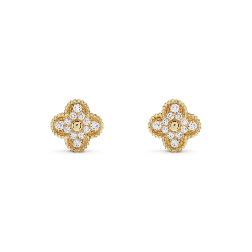 [GALE]CLOVER MEDIUM 1 MOTIFS FUll DIAMOND EARRINGS