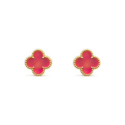 [GALE]NEW CLOVER 15MM PINK ENAMEL STUD EARRINGS