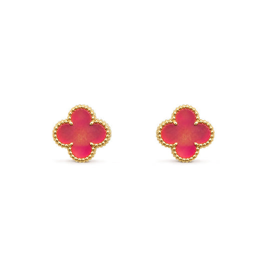 [GALE]NEW CLOVER 15MM PINK ENAMEL STUD EARRINGS