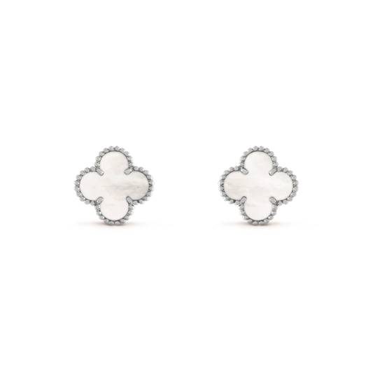 [GALE]CLOVER MEDIUM 1 MOTIFS  WHITE MOP EARRINGS SILVER