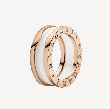 [GALE]ZERO 1 TWO-BAND LOOPS AND WHITE CERAMIC SPIRAL PINK GOLD RING