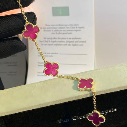 [GALE]NEW CLOVER 5 MOTIFS PINK ENAMEL BRACELET