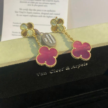 [GALE]NEW CLOVER 2 MOTIF PINK ENAMEL EARRINGS