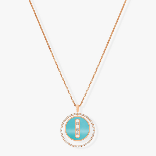 [GALE]LUCKY MOVE 3 DIAMONDS TURQUOISE PINK GOLD DIAMOND NECKLACE