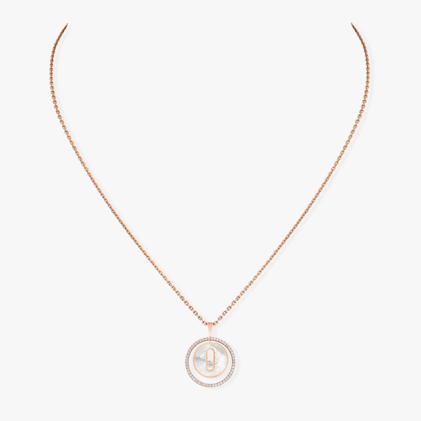 [GALE]LUCKY MOVE 1 DIAMOND WHITE MOTHER OF PEARL PINK GOLD DIAMOND NECKLACE
