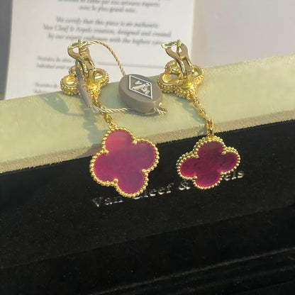 [GALE]NEW CLOVER 2 MOTIF PINK ENAMEL EARRINGS