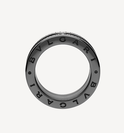 [GALE]ZERO 1 ROCK FOUR-BAND BLACK CERAMIC WITH STUDDED SPIRAL AND PAVED DIAMONDS RING