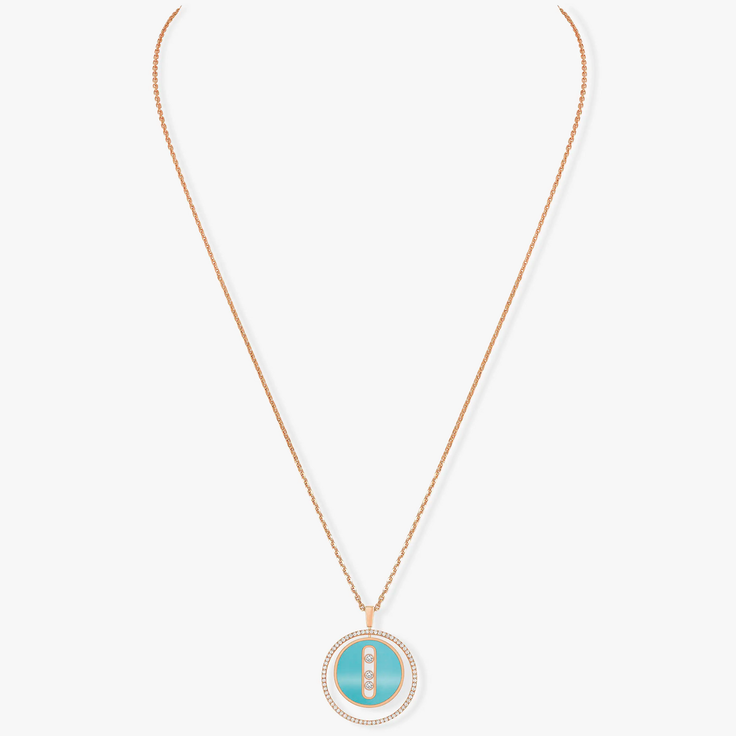[GALE]LUCKY MOVE 3 DIAMONDS TURQUOISE PINK GOLD DIAMOND NECKLACE